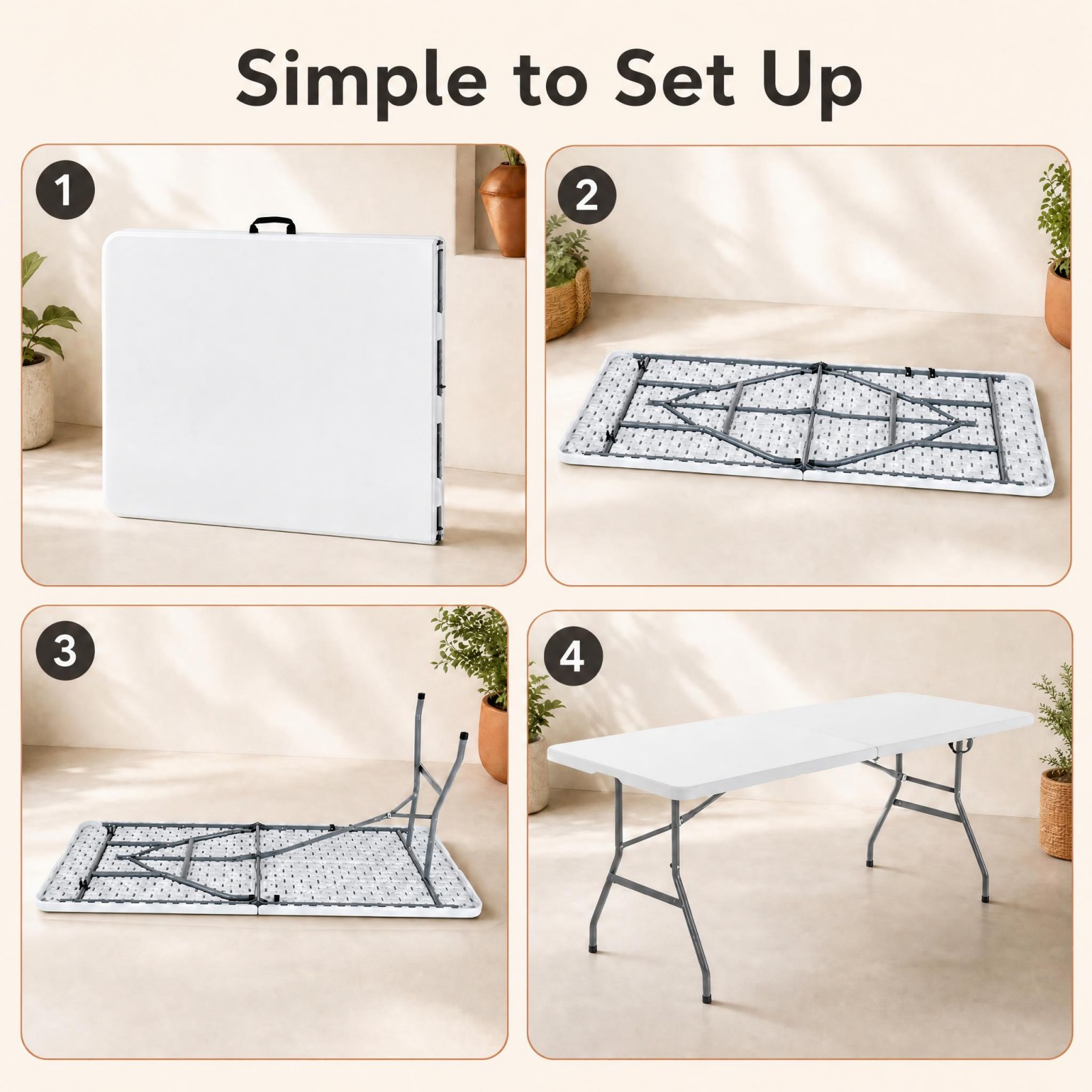 Costway 6' Folding Table, White photo 4