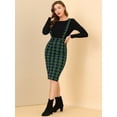 thumbnail image 2 of INSPIRE CHIC Falda midi con tirantes de lápiz de cintura alta vintage brillante a cuadros para mujer azul verde M, 2 of 6