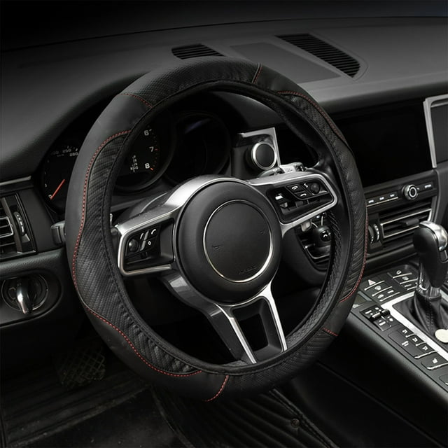 Discount Qaailabf Car Steering Wheel Cover Elastic No Inner Ring Carbon Fiber Leather All Season Universal Slip Car Interior Handlebar Cover