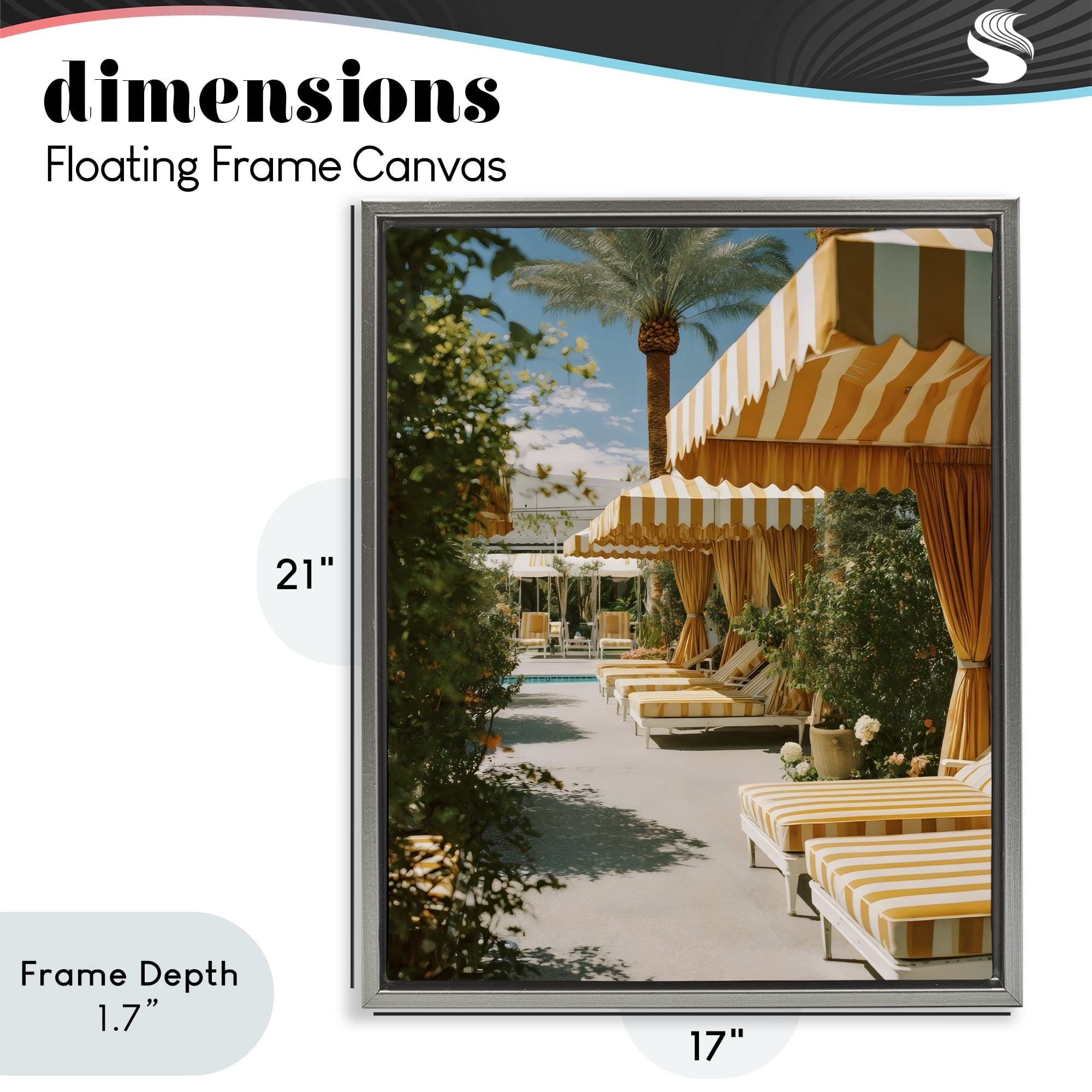 Stupell Industries Vintage Cabanas at Poolside Gray Framed Floater Canvas Wall Art, design by Franklyn Gregory