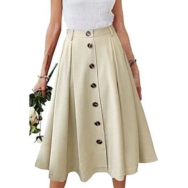 LUXUR Ladies Skirts Swing Midi Skirt A line Boho High Waist