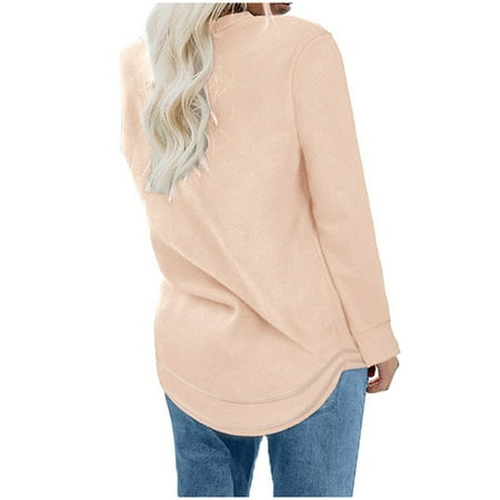 

ViLaViDe Athletic Womens Summer Tops Long Sleeve Crewneck Solid Color Shirts Sweatshirts With Curved-hem Black Corset Top Women Workout Clothes Women plus Size Beige 2XL