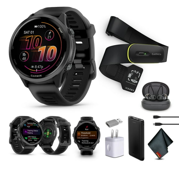 Garmin Forerunner 570 Running Smartwatch, 47MM WiFi, GPS Fitness Smart Watch For Men And Women, Slate Gray Aluminum with Translucent Black/Black Band​​   Access 600 Fitness Monitor, XS-S​​   More