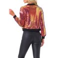 thumbnail image 3 of Chaqueta bomber de mujer INSPIRE CHIC con lentejuelas, cierre de cremallera y bolsillos ocultos en gris y rosa, 3 of 6