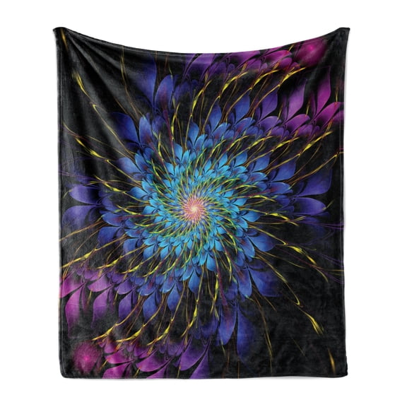 Trippy Soft Flannel Fleece Throw Blanket, Vivid Color Petals Arranged in Vortex Abstract Swirling Image Mindbending Shape, Cozy Plush for Indoor and Outdoor Use, 70" x 90", Multicolor, by Ambesonne