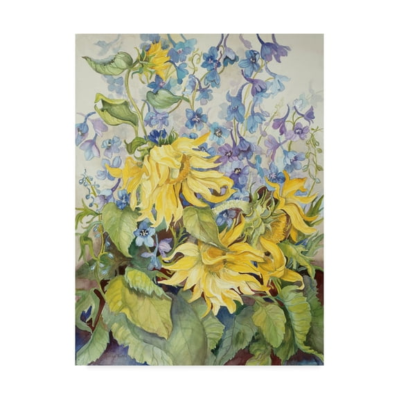Trademark Fine Art 'Sunflowers Blue Delphinium' Canvas Art by Joanne Porter