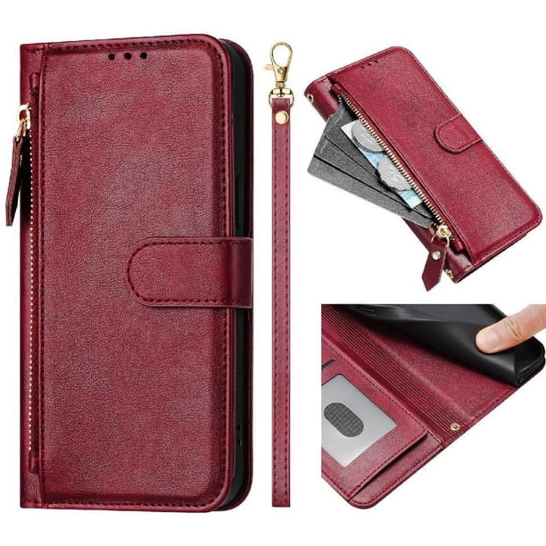 Funda para Honor play 6T pro 5G con cremallera tipo cartera, tarjetero, marco de fotos, soporte y cordón, de piel sintética. rojo
