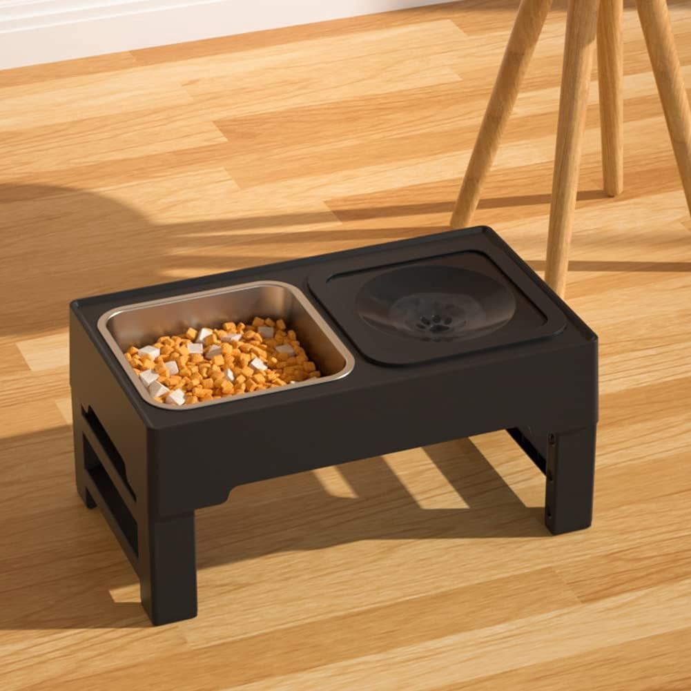 Elevated Dog Bowls for Large Dogs, Adjustable 4 Heights Raised Dog Bowl Stand with 2 Stainless Steel Dog Food Bowls, Anti Slip No Spill Dog Water Bowl for Small Medium Large Dogs & Pets, Black