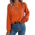 thumbnail image 2 of Long Sleeve Shirts for Women Fall Fashion V Neck Hollow Out Sweaters Trendy Solid Loose Comfy Blouses Orange Color XL, 2 of 10