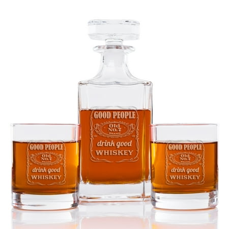 Good People Drink Good Whiskey 26 oz. Classic Square Decanter and Rocks Glasses (Set of 3)