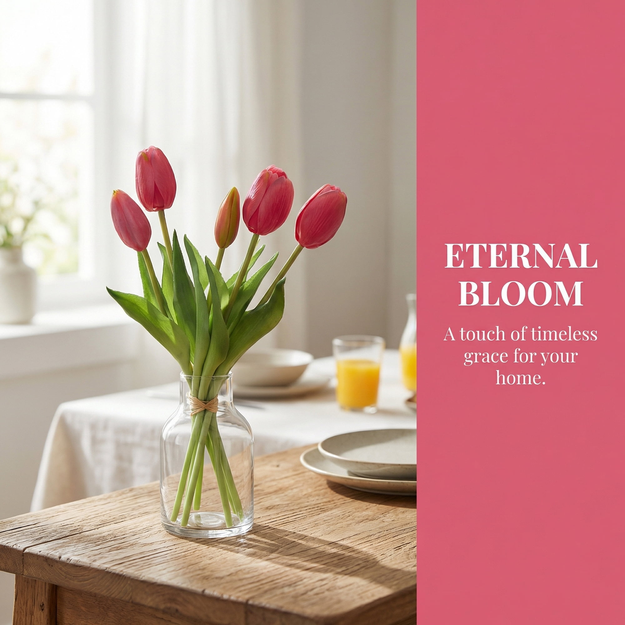 Unique Bargains Artificial Tulips Flowers 5 Pcs Silk Tulips Mini Bouquet [Rose Red] 9.8 in