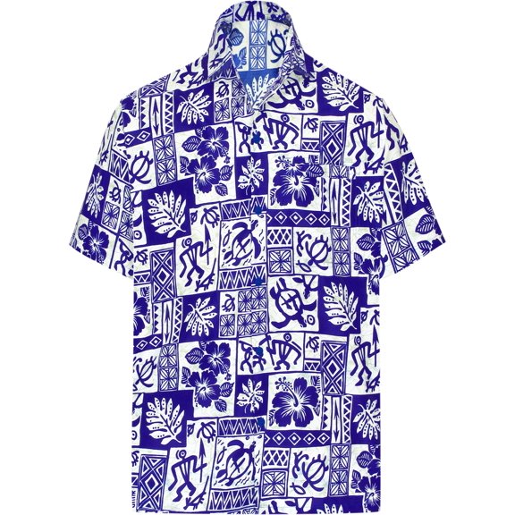 HAPPY BAY Men's Tropical Hawaiian Front Pocket Kloth Shirt 6XL Royal Blue_AA403 Summer Vacation Party Beach Holiday
