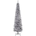 thumbnail image 1 of 7.5ft Black Flocked Pencil Christmas Tree with Realistic Tips | Slim Holiday Decor for Living Room & Entryway | Metal Stand Included, 1 of 7