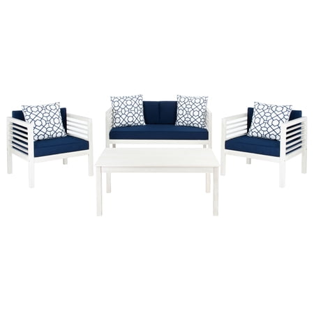 Safavieh Alda 4 Piece Set Furn Outdoor White / Nvy Trellis P 1 X 1 Square