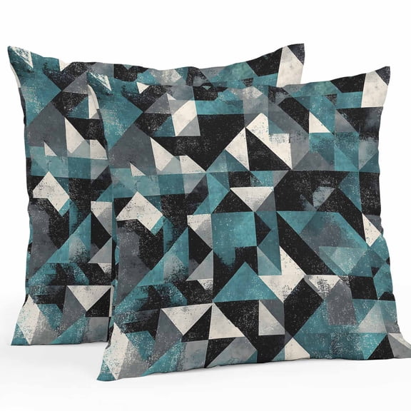 Teal Black Geometric Outdoor Pillow Covers Pack of 2 Modern Art Abstract Vintage Waterproof Throw Pillow Covers Decorative Cushion Cases for Patio Garden Tent Balcony Couch 16x16 inch
