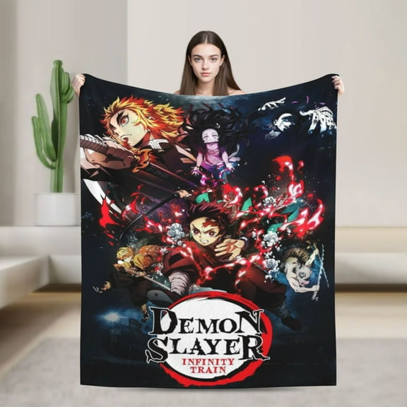 Anime Blanket Demon Slayer Ultra-Soft Micro Fleece Blanket Cozy Blanket Thick Warm Plush Throw Blanket Sofa Cushion, Warm Flannel Blanket For Living Room Bedroom 80"X60"