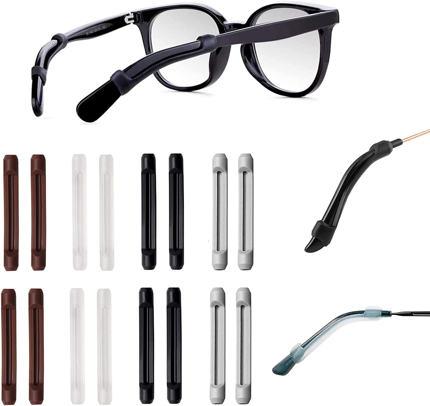 8 Pairs Eyeglasses Temple Tips Sleeve Retainer, Soft Silicone AntiSlip