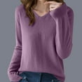 thumbnail image 2 of Htigea Women's V Neck Sweaters Lightweight Long Sleeve Knitted Pullover Casual Loose Warm Jumper Sweater Tops Purple S, 2 of 3