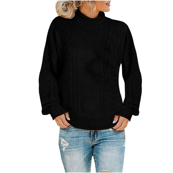 LYXSSBYX Womens Sweaters Clearance Women Casual Soild Long Sleeve Thick Knit Pullover Turtleneck Sweater Coat