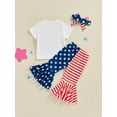 thumbnail image 5 of Aojekbee Baby Girl 4th of July Outfits Short Sleeve T-Shirt + Flare Pants + Headband Set Toddler Clothes, 5 of 10