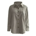 thumbnail image 5 of Gray Womens Tops Womens Corduroy Button Down Shirt Oversized Blouses Tops Long Sleeve Casual Warm Jacket with Pockets Going Out Tops for Women, 5 of 5