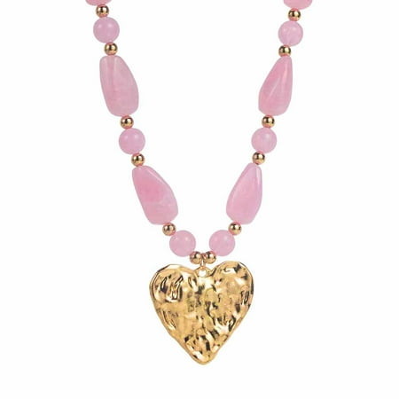 Firefly Hope Women Chunky Statement Choker Necklace, Colorful Resin & Acrylic Beaded with Gold Puffy Heart, Trendy Fashion Jewelry, Pink