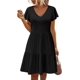 thumbnail image 3 of Vestido casual de mujer con bolsillos y cuello en V con volantes y manga casquillo, mini vestido de una línea, 3 of 5