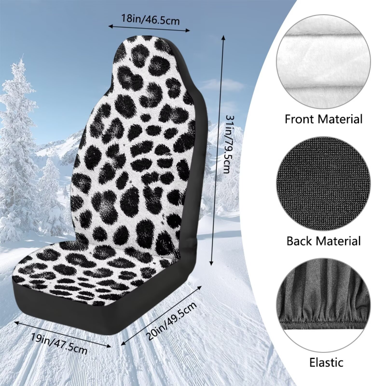 Uorisanigo Car Seat Cover Front for Cars, Soft Plush Black and White Leopard Print Auto Seat Cover 2 Packs, Car Accessories for All Season Protection of Your Seats
