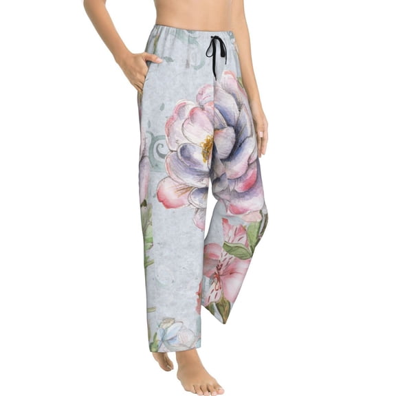 Picia Vintage Rose Womens Soft Woven Cotton Elastic Waistband Sleep Pajama Pant Lounge Sleep Pant With Pockets And Drawstring-Small