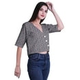 thumbnail image 4 of Moomaya Womens Printed Cotton V-neck Crop Top Elbow Sleeve Summer Clothing Boho Blouse, 4 of 7
