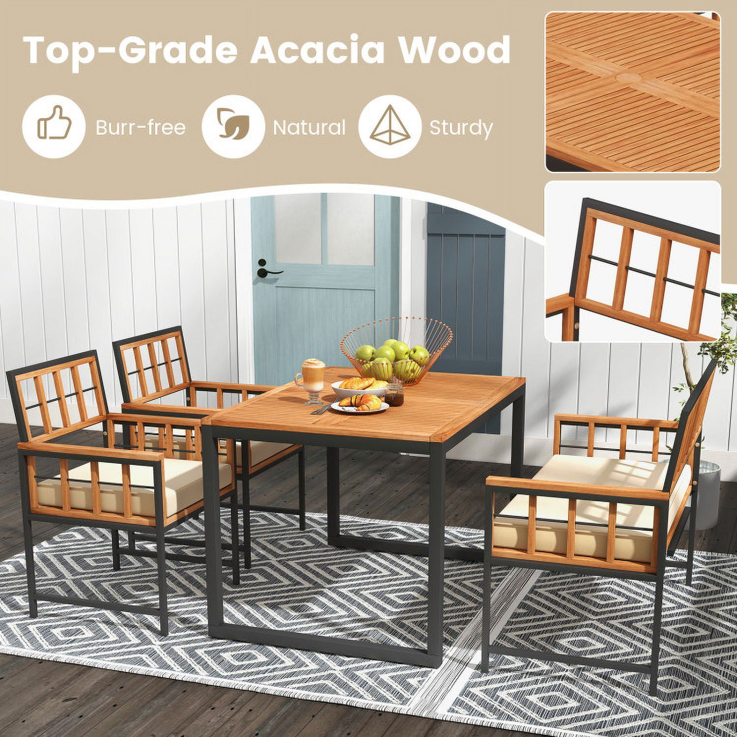 Aimee Lii 4 Pieces Acacia Wood Patio Dining Set with 1 Rectangular Table, Outdoor Patio Furniture Aimee Lii 4 Pieces Acacia Wood Patio Dining Set with 1 Rectangular Table, Outdoor Patio Furniture