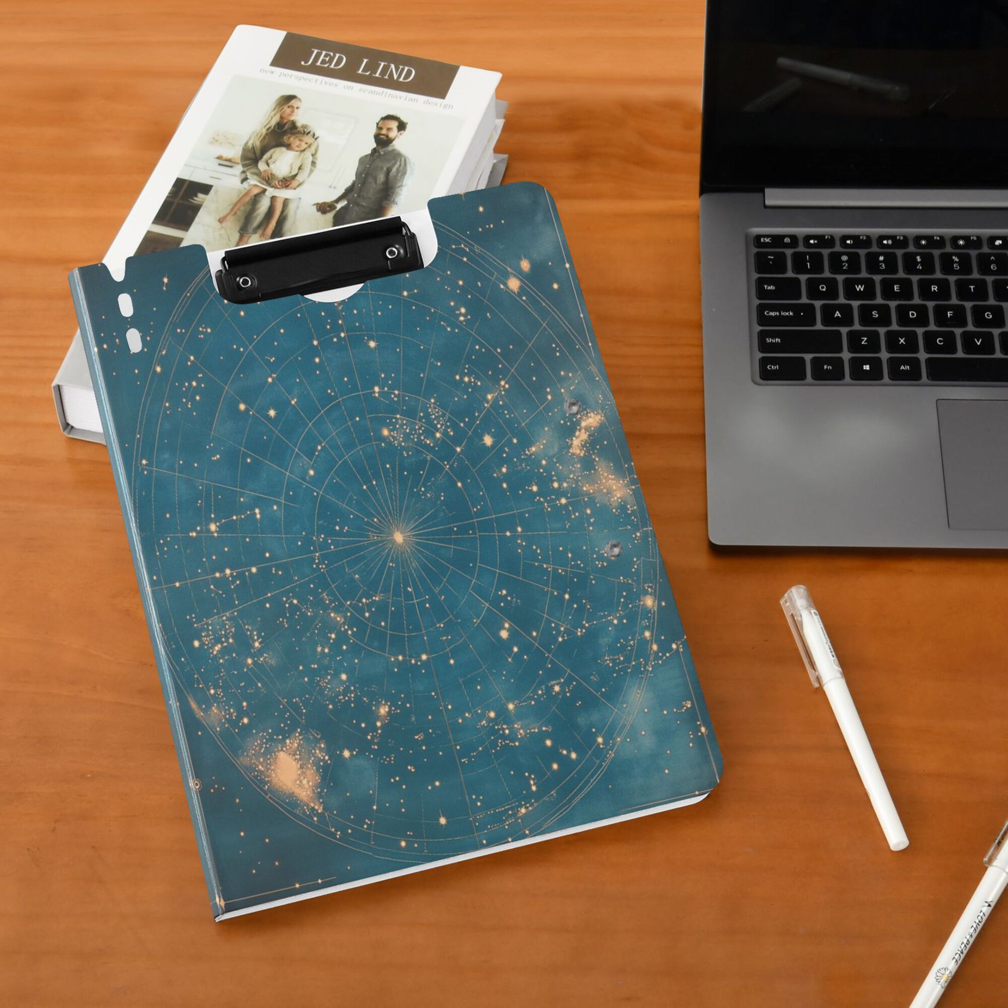 FORMRS A4 Clipboard Folder with Pen Holder Horizontal Foldable School Office Binder, Star Map
