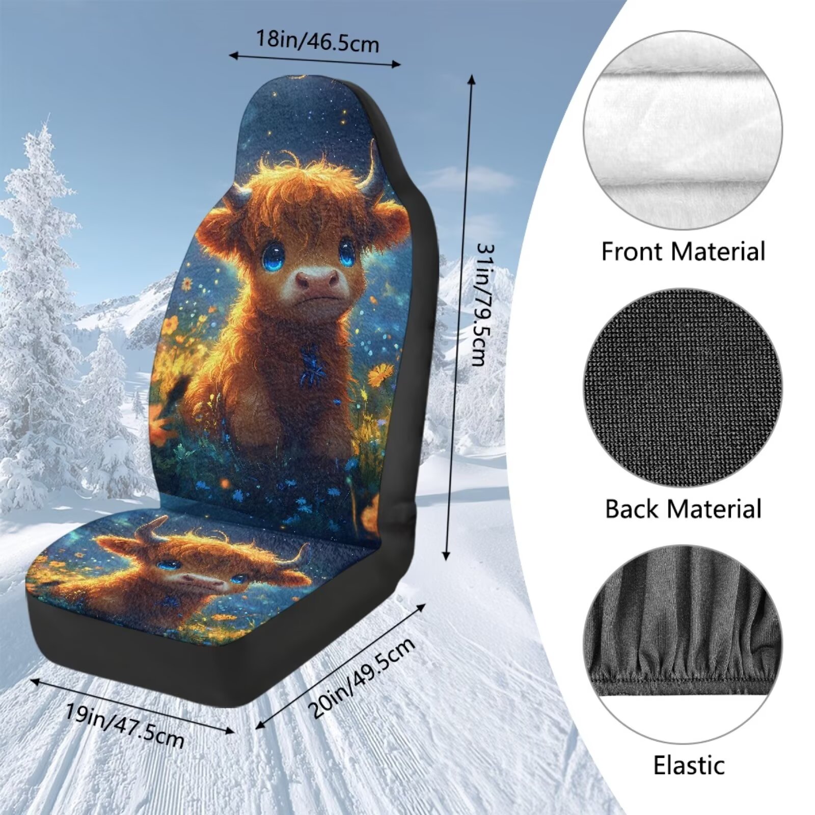 Uorisanigo 2-Pack Car Seat Covers, Soft Plush Baby Highland Cow Front Seats Covers, Comfy Automotive Seat Protectors Seats Cover For Cars, Easy Installation, Car Accessories for Women