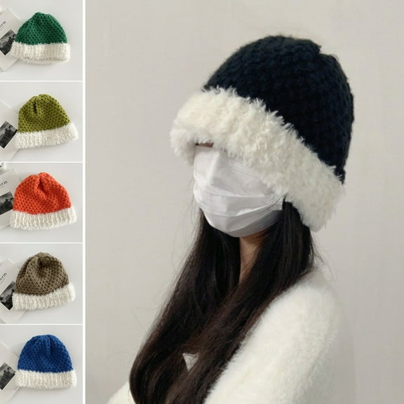 Winter Knit Beanie for Women Satin Lined Cable Thick Chunky Cap Cuff Beanie