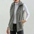 thumbnail image 3 of Elainilye Fashion Cardigan Sweaters for Women Solid Color Pocket Jacket Fleece Sleeveless Lapel Loose Coat Top,Gray, 3 of 9