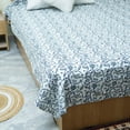 thumbnail image 4 of Blue Green Floral Indian Kantha Quilt Handmade Cotton Bedspread | Vine Block Print Lightweight Blanket, 4 of 10