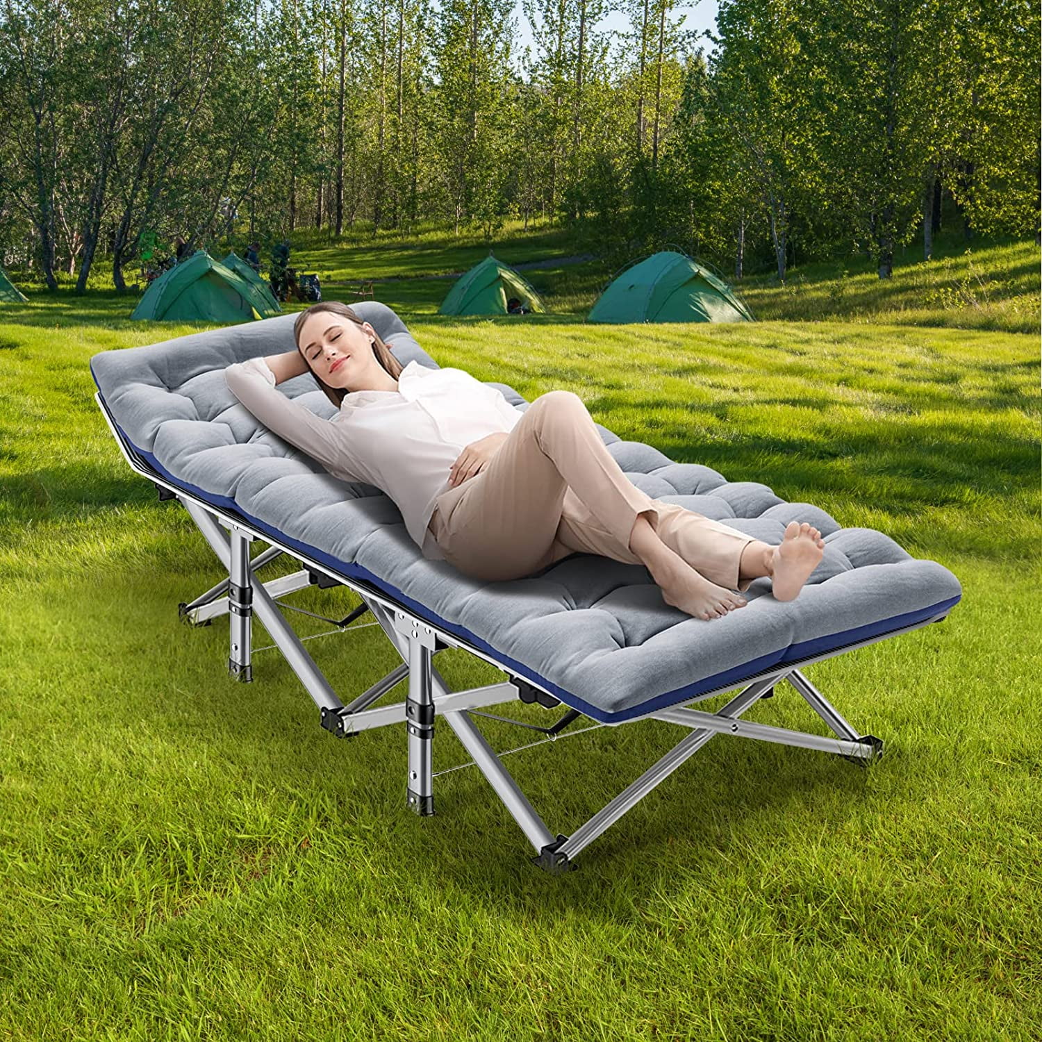  GM Galmax INC Folding Camping Cot with Carry Bag, Portable  Outdoor Folding Chaise Camping Cot for Adult, Heavy Duty Guest Bed with  Double Mattress for Travel, Home, Camping, Office, Vacation Nursing 