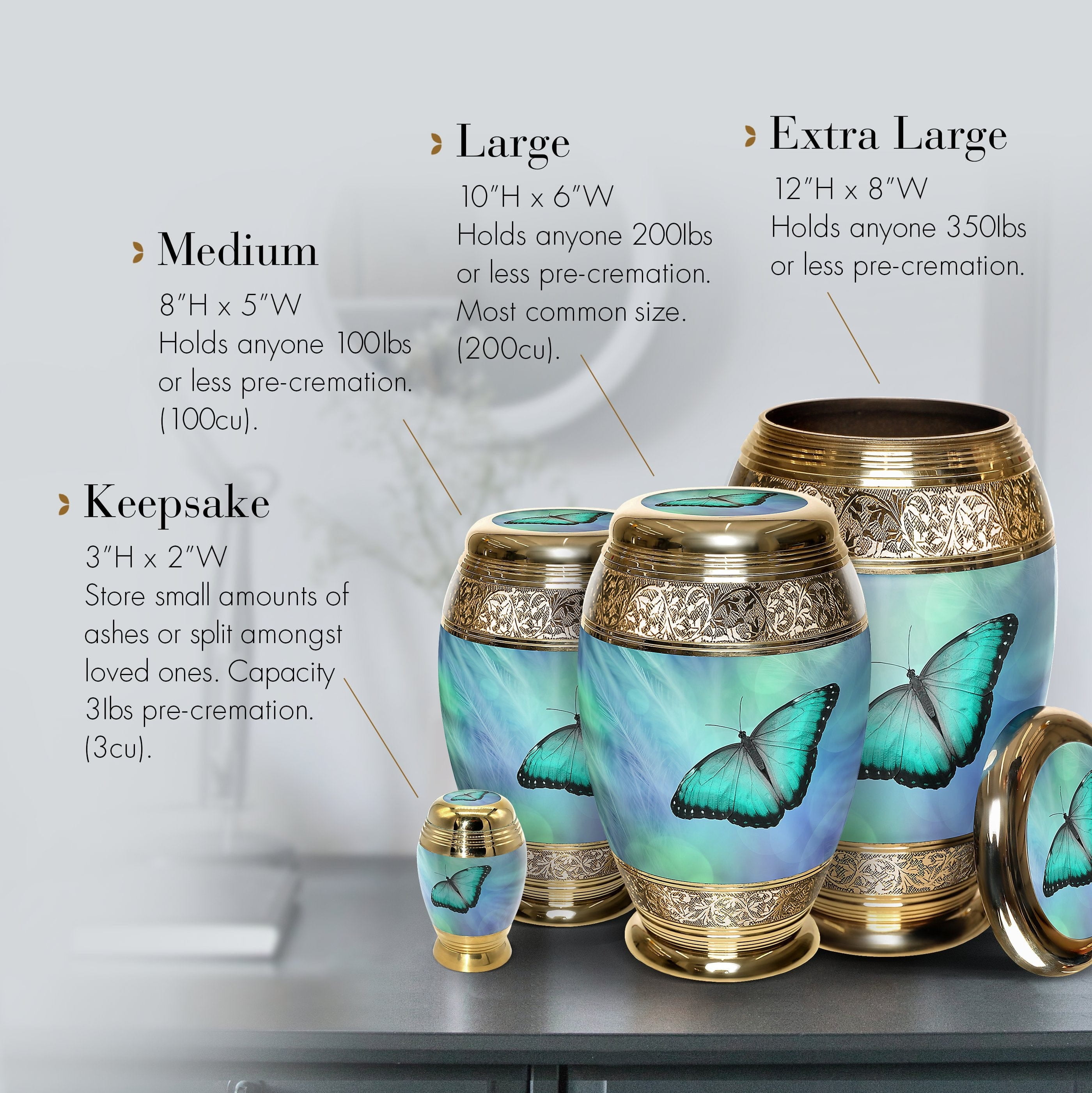 Bokeh Butterfly Urns for Cremation Ashes Large Urn XL or Small Keepsake Urns for Human Ashes & Urns for Human Ashes for Home or Burial Small Urns for Human Ashes Keepsake
