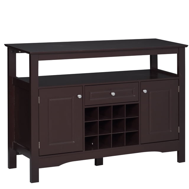 Modern Espresso Kitchen Buffet Bar Cabinet with Wine Rack - 46" Storage Sideboard for Dining & Living Room