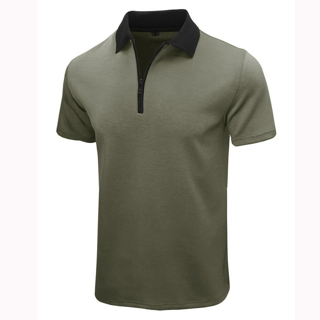 Aqestyerly Chemises à Manches Courtes pour Hommes, Chemise Décontractée Mode Unie à Manches Courtes avec Col Rabattu et Fermeture Éclair