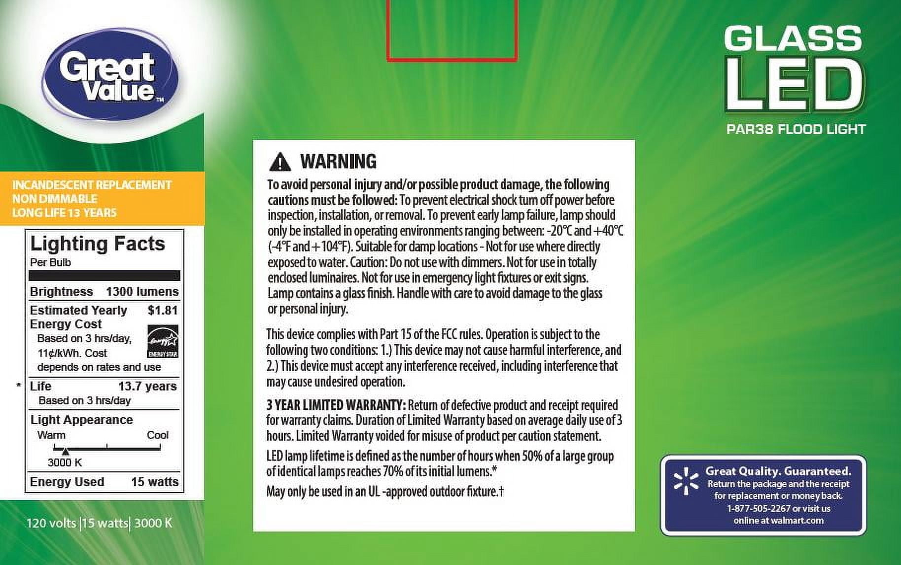 Great Value Led Light Bulb Par38, 120W Eqv. Warm White E26 Base, 2 Pack