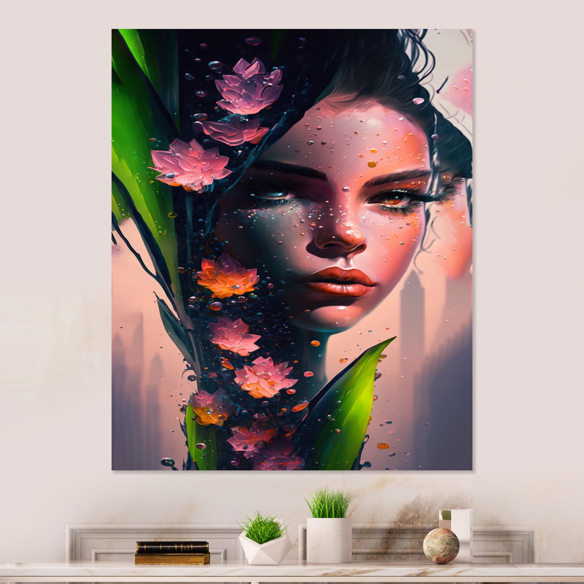 Designart Woman Face With Flowers In Hair I Canvas Wall Art