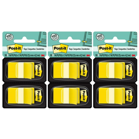 Post-it Flags - Yellow, 50/Dispenser, 2 Dispenser/Pack, 3 Packs