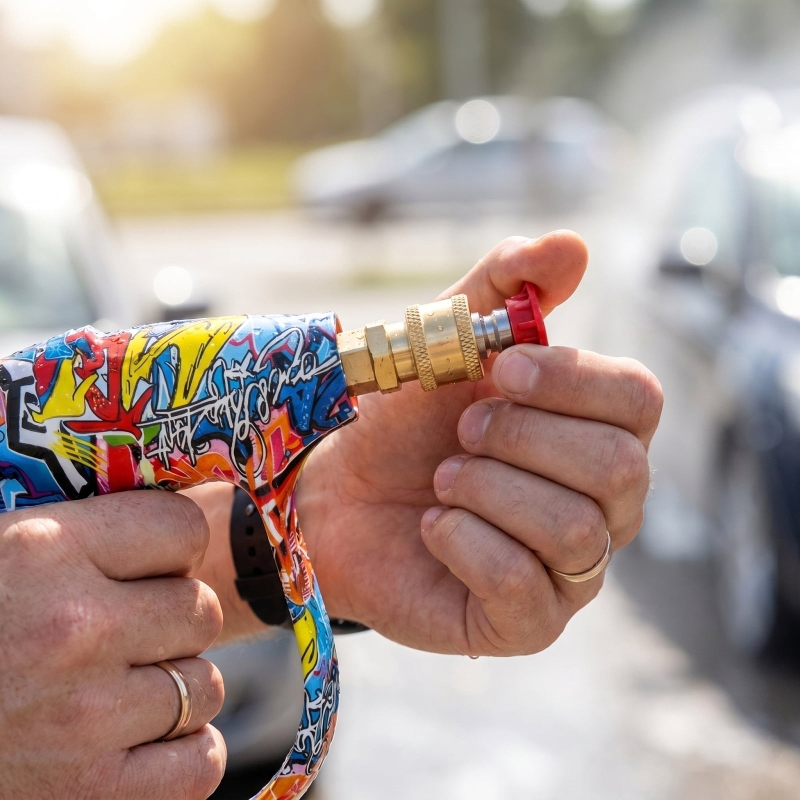 Graffiti Foam Cannon Pro: 6.69" Quick-Connect Adjustable Snow Foam Spray Gun with 5-Nozzle Kit for High-Pressure Car Wash A