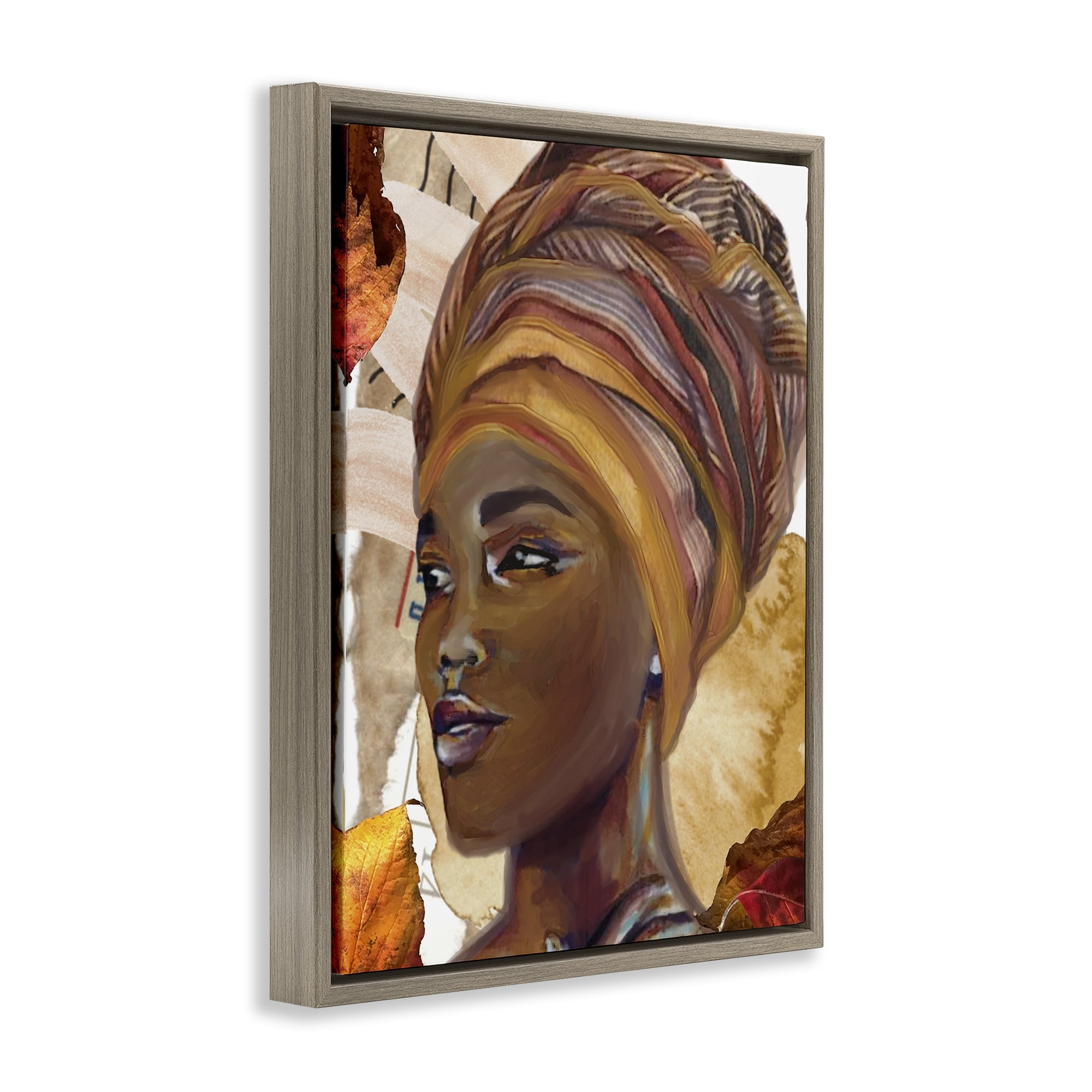 Stupell Industries Natural Tone Woman Portrait People Painting Brown Floater Framed Canvas Art Print Wall Art, 25 x 31
