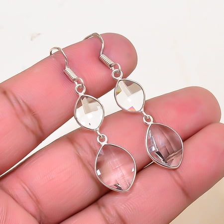 White Topaz Gemstone 925 Sterling Silver Handmade Earring 1.91" E221