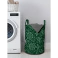 thumbnail image 3 of Antique Oriental Laundry Bag, Floral Style Middle Eastern Flower Paisley Traditional Pattern, Basket with Handles Drawstring Closure for Laundromats, 13" x 19", Emerald and Sea Green, by Ambesonne, 3 of 4
