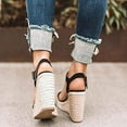 thumbnail image 6 of Miluxas Women'S Wedge Sandals Platform , Ankle Strap Wedge Sandals Open Toe Casual Summer Straw Woven Classic Wedge Sandals Black 5.5(36), 6 of 7