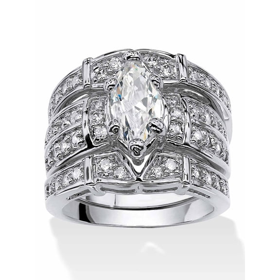 PalmBeach Jewelry Marquise Cut Cubic Zirconia Bridal Ring Set 3.05 TCW Gold-Plated or Silvertone