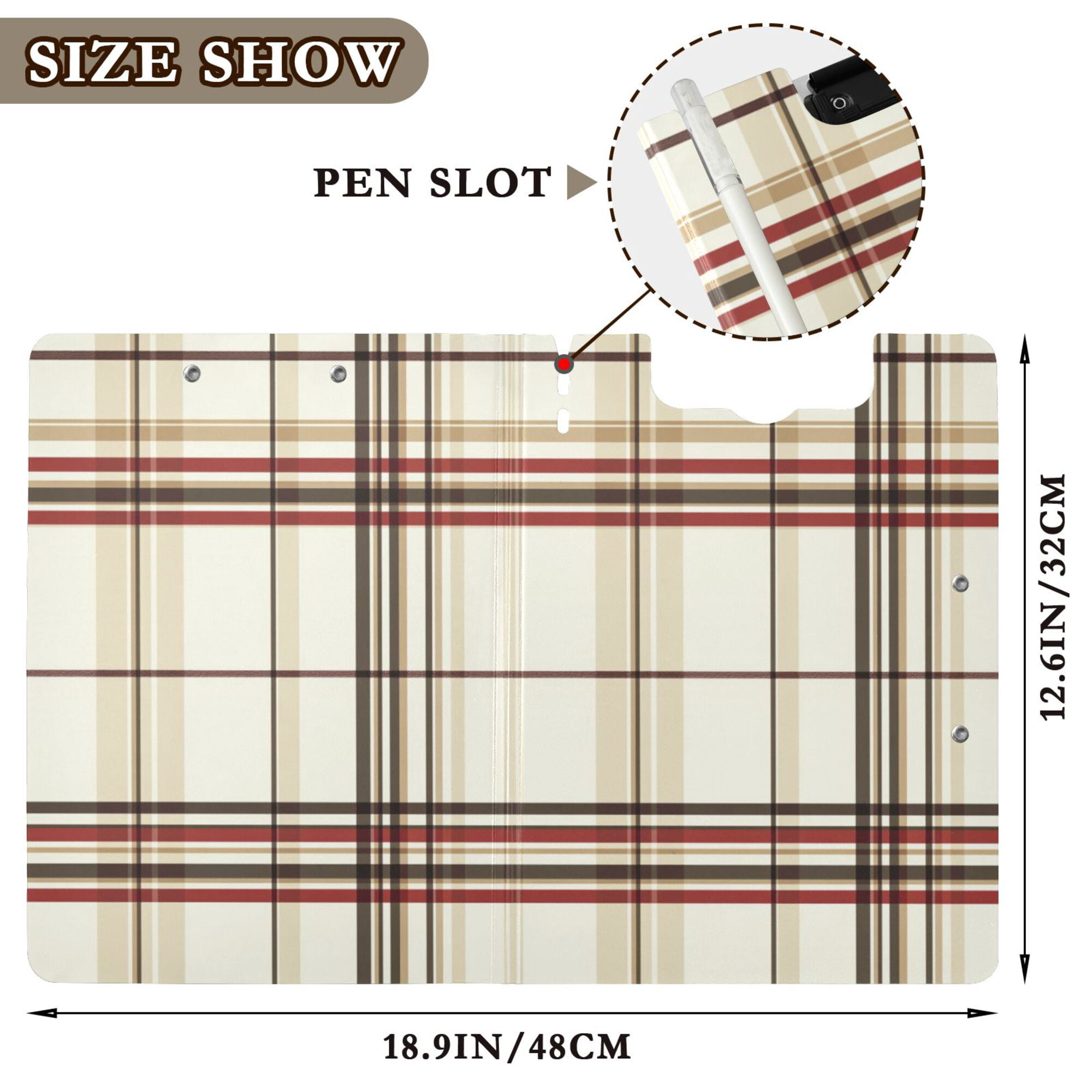 FORMRS A4 Clipboard Folder with Pen Holder Horizontal Foldable School Office Binder, Cream Plaid
